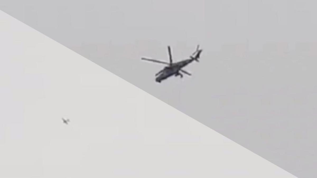 Momentul în care un elicopter rusesc Mi-24 urmărește o dronă în regiunea Leningrad (Video)