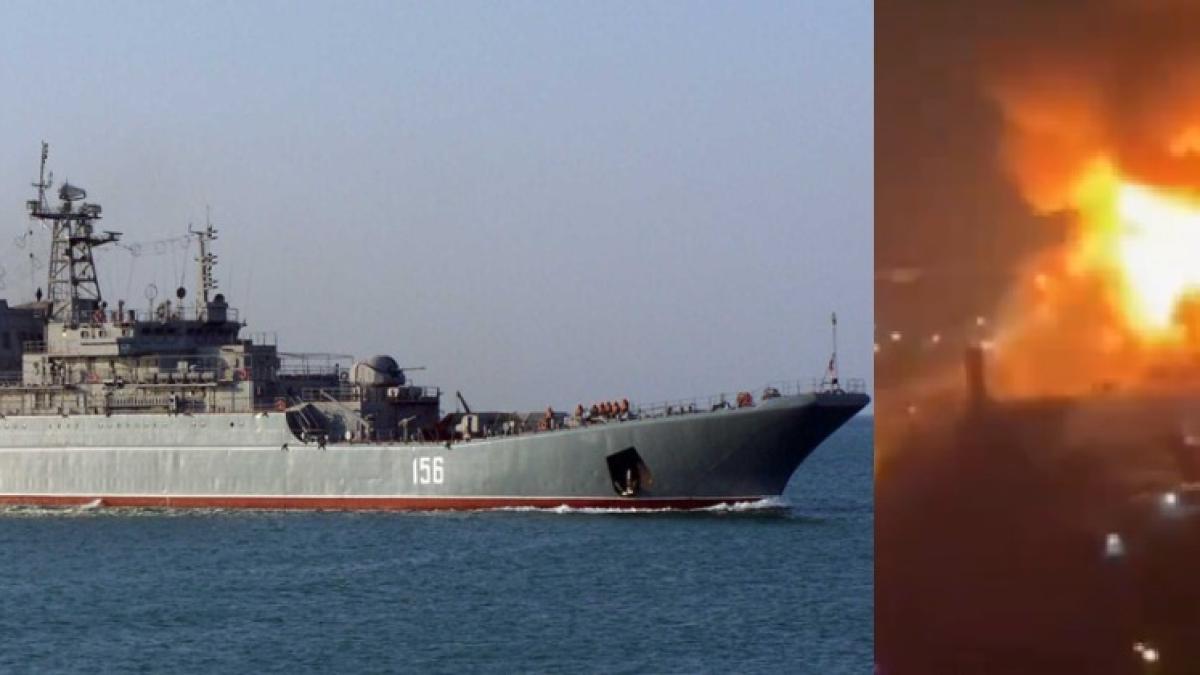 Primele confirmări ale atacului Ucrainei asupra Crimeei: Gaură în puntea navei de desant Yamal. O clădire a Comandamentului Flotei ruse, grav avariată și ea