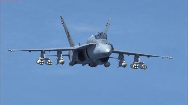 Avion F-18, moment spectaculos la BIAS. Forțele Aeriene Spaniole, la București - VIDEO