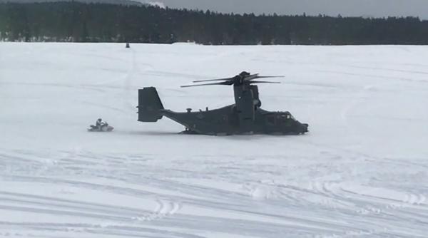 US Air Force a testat, pentru Forțele Speciale, un nou sistem de transport pentru snowmobile în aeronave CV-22 Osprey