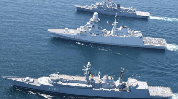 Cele trei fregate din gruparea permanentă SNMG-2, ”Regina Maria”, ”Virginio Fasan”, ”TCG Barbaros” au transmis un mesaj comun: We are NATO