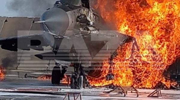 Probleme fără sfârșit: Un avion rusesc de tip MiG-29 a luat foc și a ars complet, în Regiunea Astrakhan