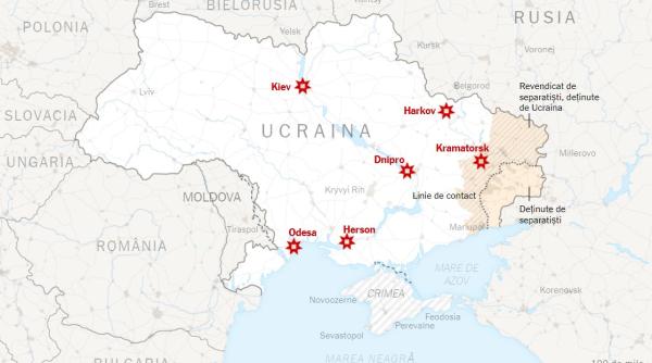Harta invaziei ruse în Ucraina. Rusia prinde în clește și atacă din Nord spre Sud, din Belarus și Crimeea