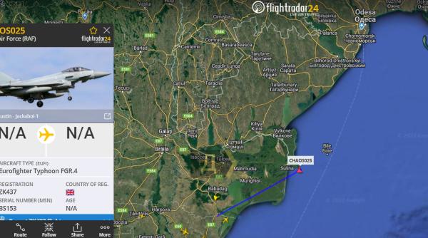 Două aeronave britanice Eurofighter Typhoon au zburat în spațiul aerian românesc din zona Deltei Dunării