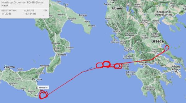 O dronă americană RQ-4B, care se deplasa spre Marea Neagră, și-a abandonat misiunea deasupra Greciei