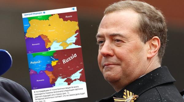 Dmitri Medvedev a publicat o hartă a Europei, unde României şi Poloniei îi sunt atribuite teritorii ale Ucrainei