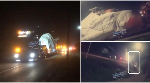 Rotorul unui elicopter militar a lovit un stâlp în timpul unui transport în Satu Mare (Video). Elicopterul era trasportat de un convoi militar