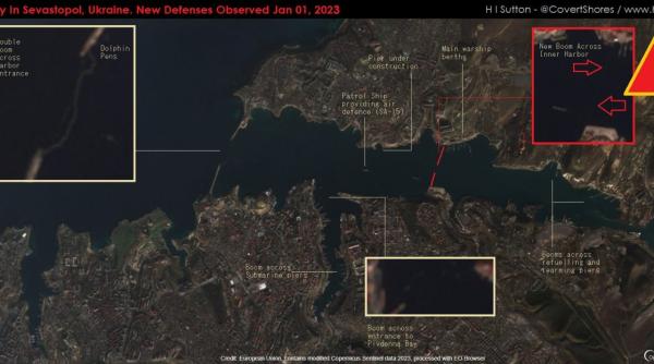 Rusia se teme de un nou atac cu drone maritime asupra navelor Flotei ruse din Marea Neagră (Foto). A improvizat sisteme de apărare la intrarea în portul Sevastopol