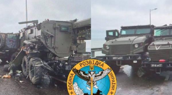 Când incompetenţa îşi spune cuvântul: Militarii ruşi au avariat cinci noi vehicule militare Z-STS Akhmat pe podul din Crimeea (Foto)