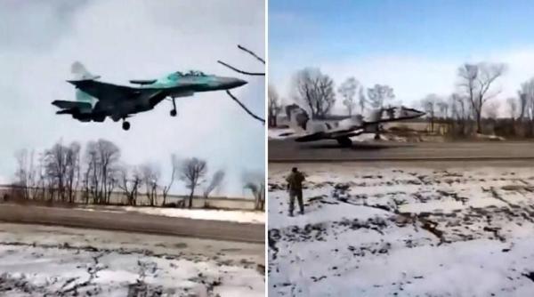 La război, ca la război. Imagini rare cu avioane MiG-29 și Su-27 ucrainene decolând de pe șoselele Ucrainei (VIDEO)
