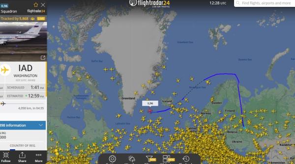 Zbor misterios al unui avion Il-96 de la Moscova la Washington: A dispărut de două ori de pe radar (Foto)