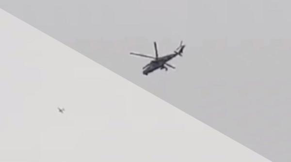 Momentul în care un elicopter rusesc Mi-24 urmărește o dronă în regiunea Leningrad (Video)