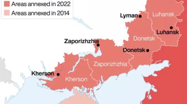O nouă împărțire admnistrativ-teritorială a Rusiei: Regiunile anexate ale Ucrainei pe care Rusia nu le controlează, incluse în Districtul Militar Sud