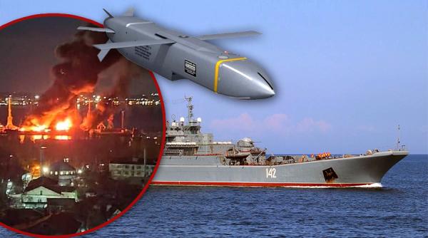 Cum a blocat Ucraina accesul la un punct logistic rus în Crimeea (Foto). Nava rusă Novocherkassk zace pe fundul mării în portul Feodosia