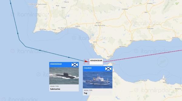 După o pauză de aproximativ o lună și jumătate, rușii au din nou un submarin în Marea Mediterană: “Krasnodar” a trecut prin Strâmtoarea Gibraltar