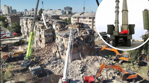 Iskander și Kinjal au lovit în mijlocul Kievului. Deși Patriot are o rată de interceptare ridicată, câteva rachete rusești au ras un bloc de locuințe