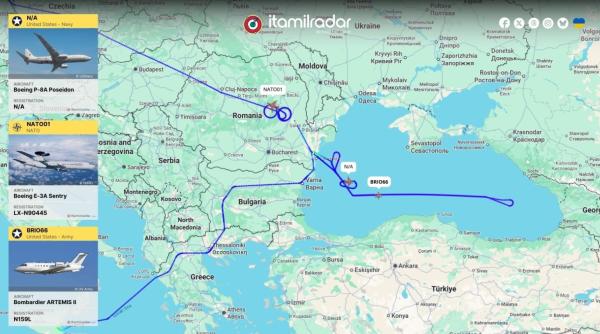 SUA și NATO monitorizează constant situația de pe flancul estic. Mai multe active ISR au activat în spațiul aerian al României și deasupra apelor neutre ale Mării Negre