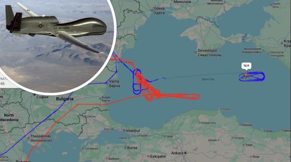Rușii nu scapă de „ochii” din cer ai dronelor SUA: Un  RQ-4B Global Hawk a scanat din nou Marea Neagră, după o lungă absență