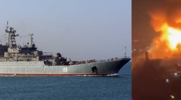 Trei dintr-o lovitură: Ucrainenii au lovit simultan în Crimeea navele de desant ruse Yama și Azov, dar și una încă neidentificată. Marina Rusiei continuă să fie „hărțuită” de drone